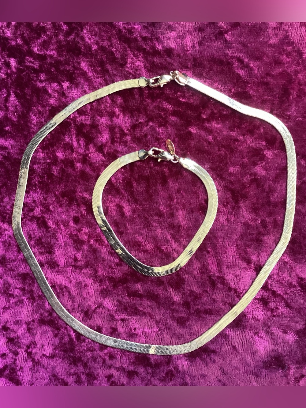 Gold Herringbone Necklace and Bracelet Set - Women's Jewelry